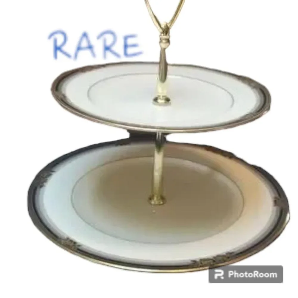Noritake Spellbinder RARE 2-Tier Tidbit Tray Gold Trim